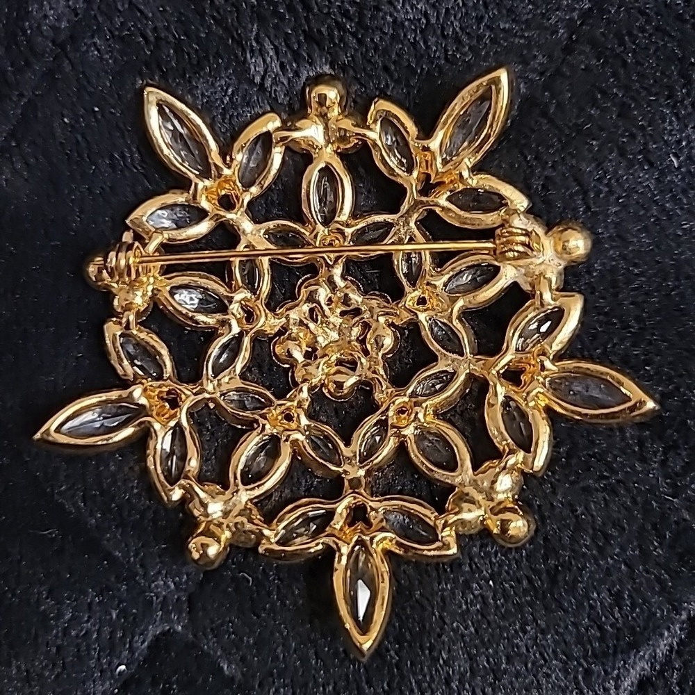 Rhinestones & Tan Aurora Borealis Gold-Tone Brooch‎ Pin 2.5" Vintage - Picture 3 of 7